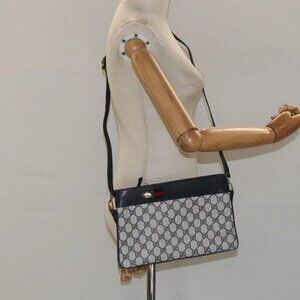 GUCCI GG Supreme Sherry Line Shoulder Bag PVC Navy Gold
